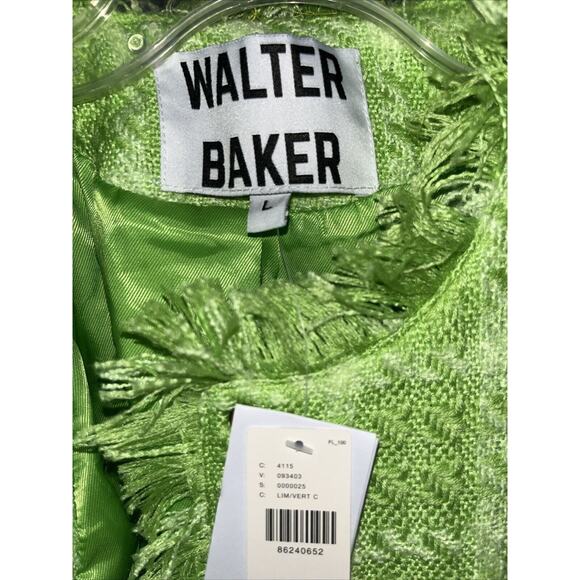 Walter Baker Tweed Blazer Jacket Size Large Lime Green Fray Edge Cropped NWT - Picture 2 of 10